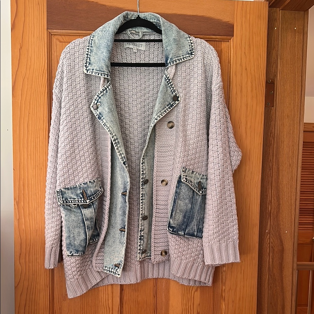 Denim Accent Knit Cardigan